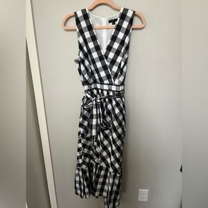 J. Crew Black and White Gingham Midi Dress
